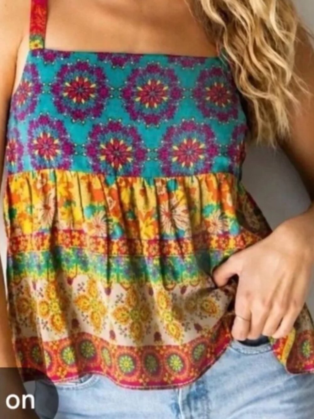 Natural Life Boho Patchwork Tank Top Multicolor Floral